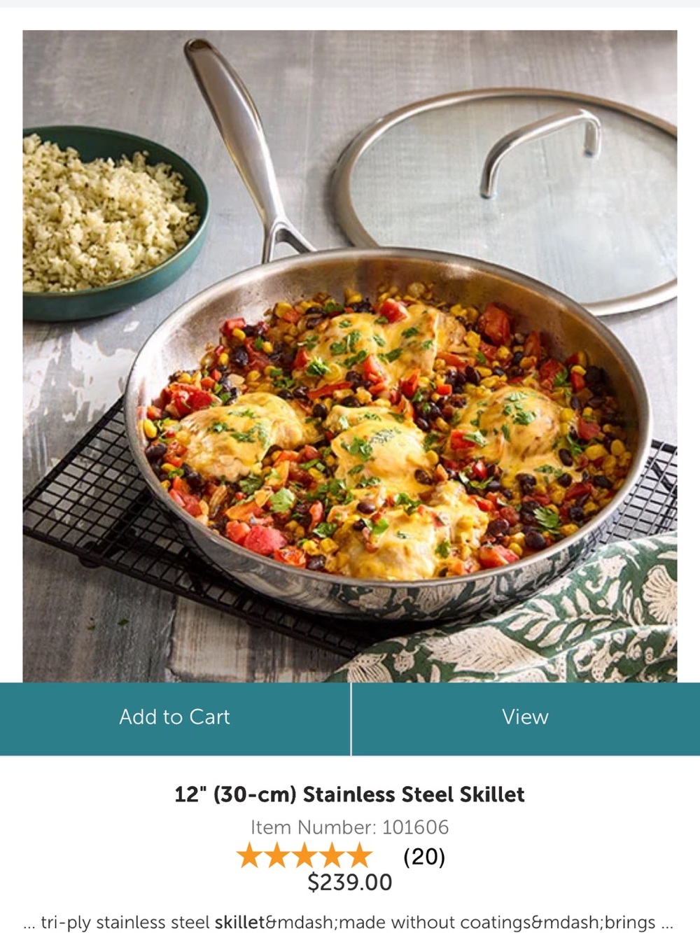 Pampered Chef 12" Stainless Steel Skillet - Silver